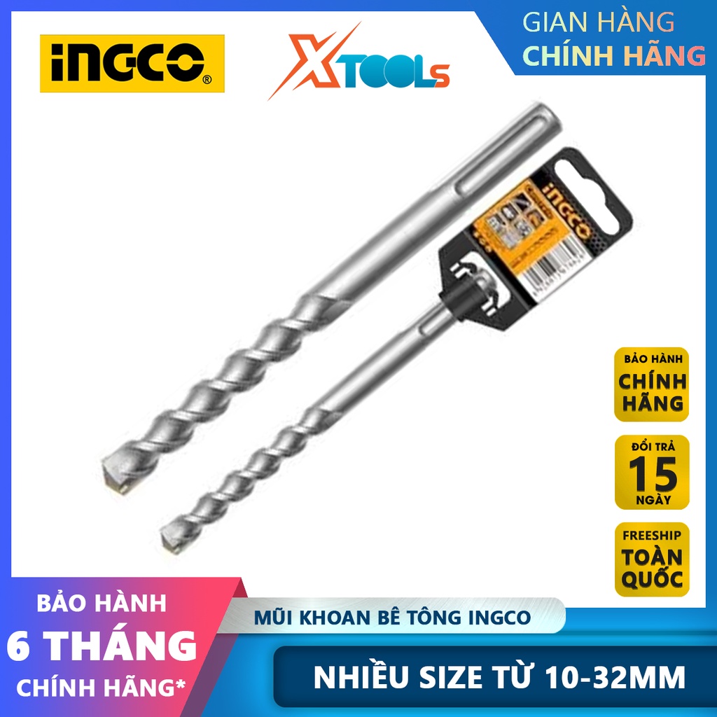 Mũi khoan bê tông INGCO đuôi gài SDS Max size từ 10-32mm, hợp kim chắc chắn, dùng khoan betong, đá [CHÍNH HÃNG][XTOOLS]