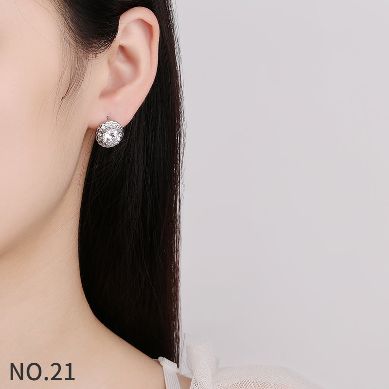 Khuyên Tai Mạ Bạc S925 Đính Đá Kim Cương Trắng 18K Sang Trọng