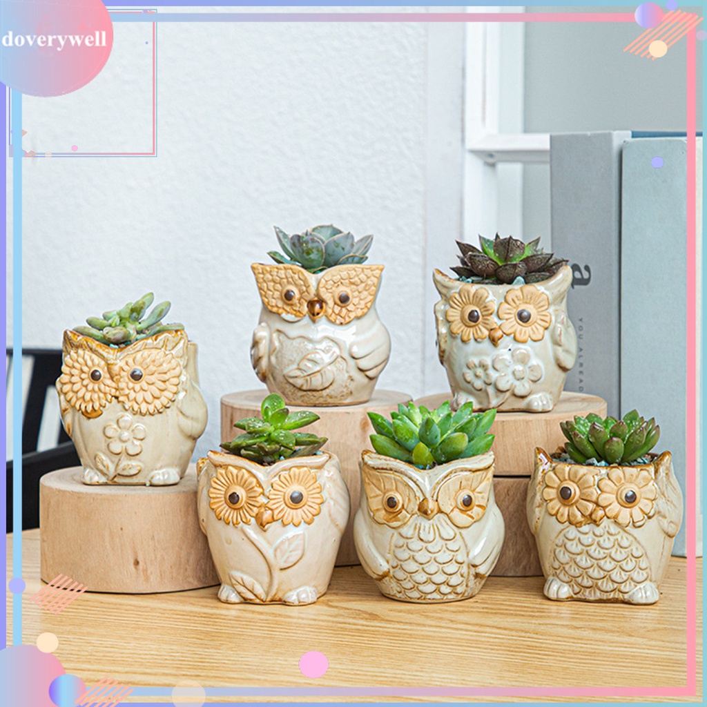 Chậu Trồng Cây Bằng Gốm Trang Trí Hình Cú Mèo Hoạt Hình Dễ Thương