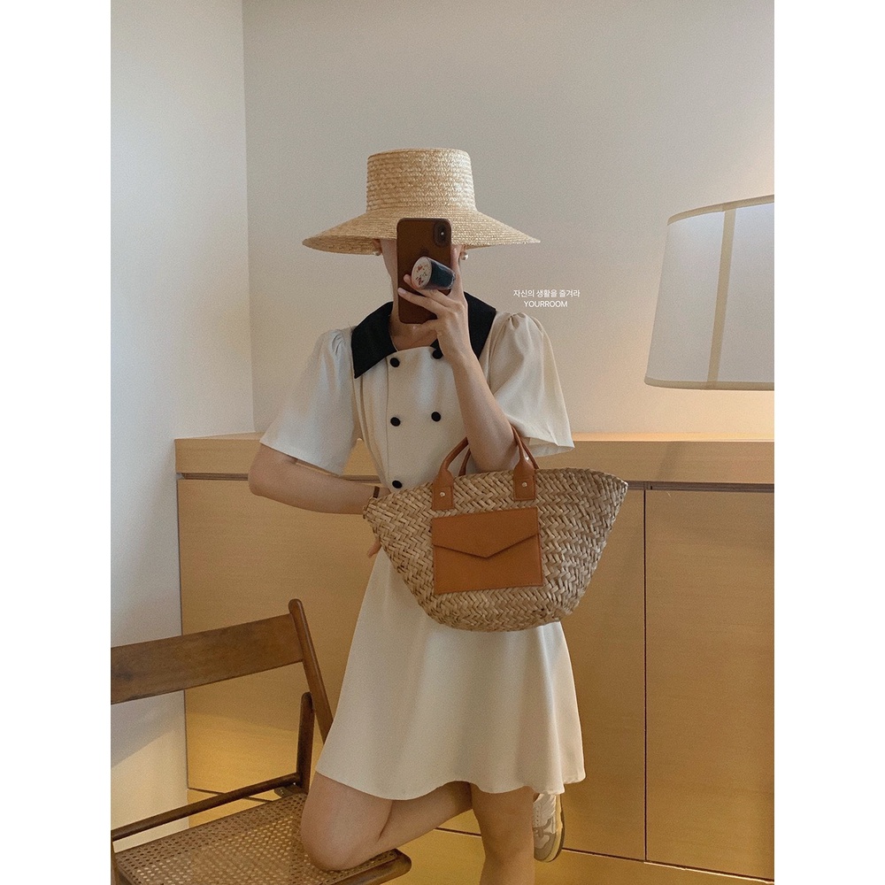 VÁY ĐI LÀM THANH LỊCH, VÁY CỔ PHA KHUY BỌC VINTAGE