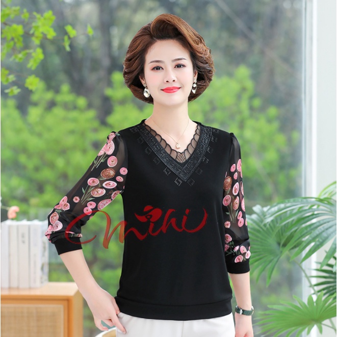 Áo Len nữ Trung Niên A90 - Áo kiểu trung tuổi U40 U50 cho mẹ thời trang mùa hè Đẹp sang trọng cao cấp Bigsize giá rẻ