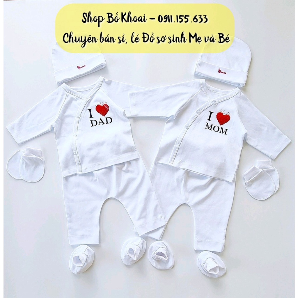 Bộ quần áo sơ sinh dài tay BUNNY 5 chi tiết - Set Quần Áo Mũ Bao tay chân cho bé sơ sinh - Bố Khoai Store