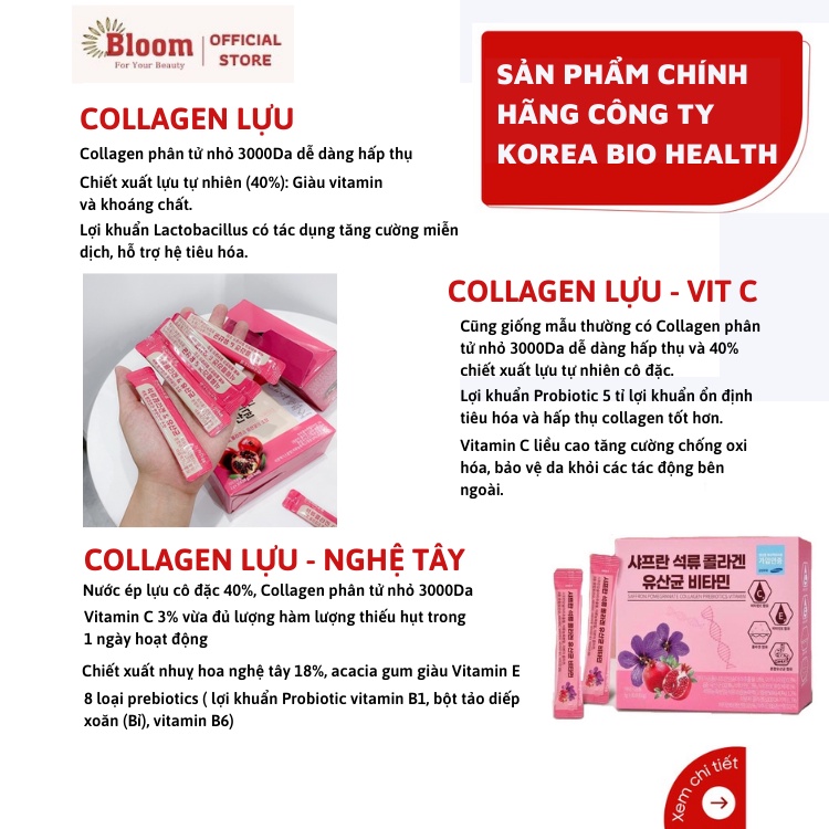 Collagen Lựu Đỏ Hàn Quốc 30 Gói Chính Hãng - Bột Collagen Lựu