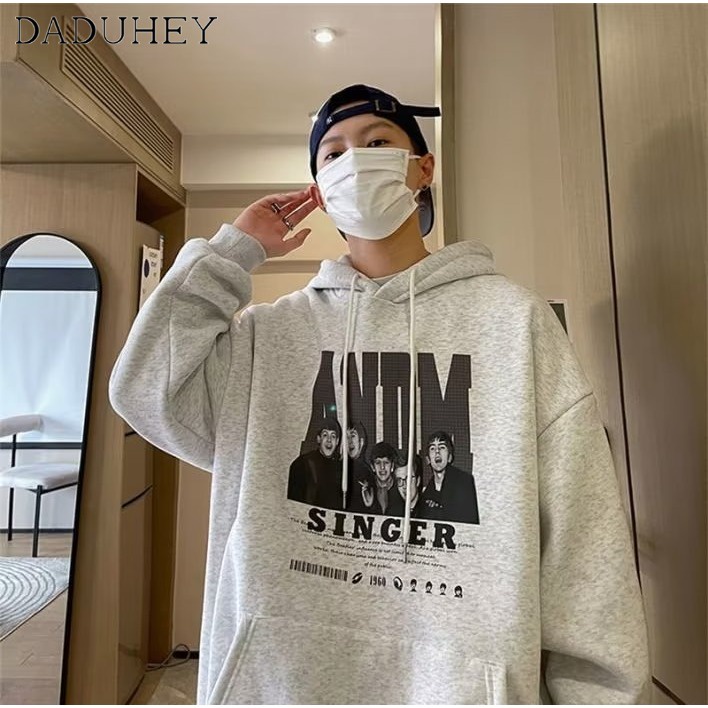 DaDuHey American High Street Retro Sweater Men's Fashion Ins Fashion Brand Autumn Loose Oversize round Neck Top