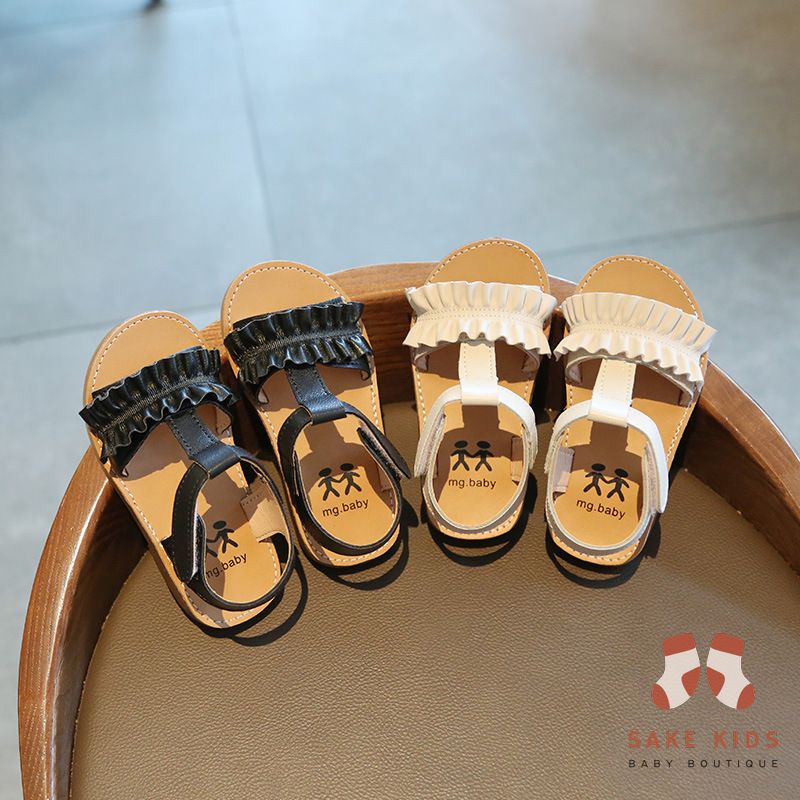 Giày sandal cho bé gái - Sandal chính hãng MG Baby quai dán phối viền bèo nhúm chất da PU mềm đế chống trơn trượt V621