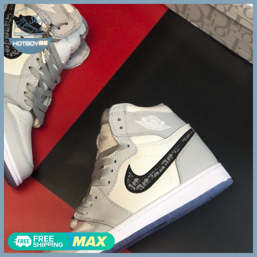 Giày thể thao jordan 1, jd air dior trắng xám cao cổ Thời Trang, giày sneoker nam nữ, giày cổ cao, / Hotboy86