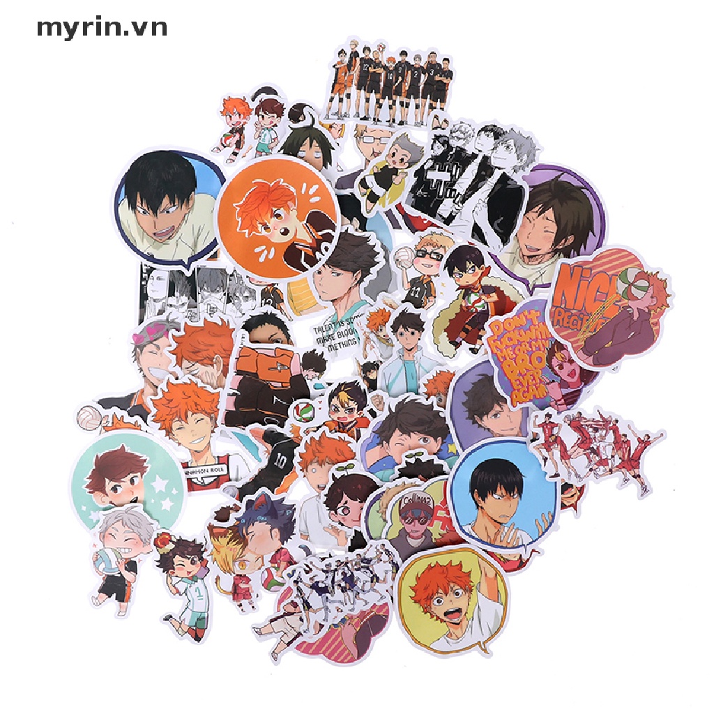 Bộ 50 Miếng Dán Anime Haikyuu PVC Chống Nước Trang Trí Vali Laptop Ván Trượt DIY