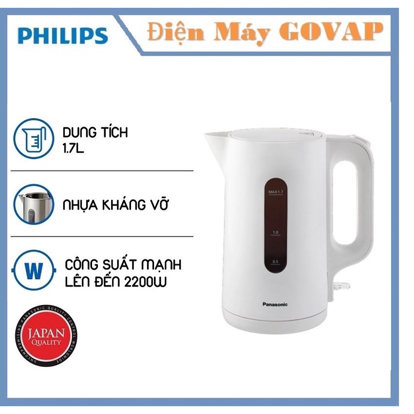 Ấm Đun Siêu Tốc Panasonic NC-K101WRA - 1.7L - Nhựa Kháng Vỡ - Công Suất Mạnh Lên Đến 2200W - Hàng Chính Hãng