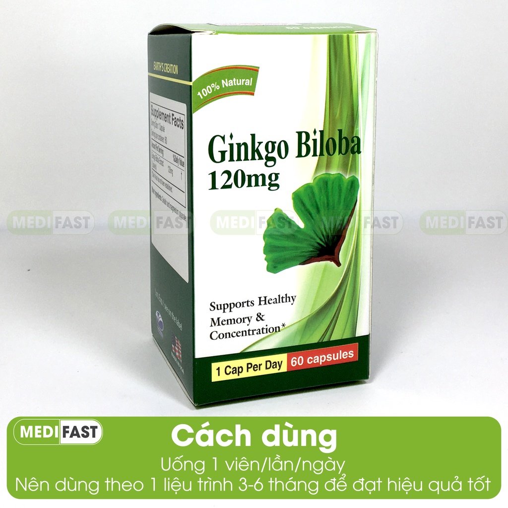 Viên uống bổ não Ginkgo Biloba 120mg - Hỗ trợ tăng tuần hoàn não - Nhập khẩu chính hãng từ USA