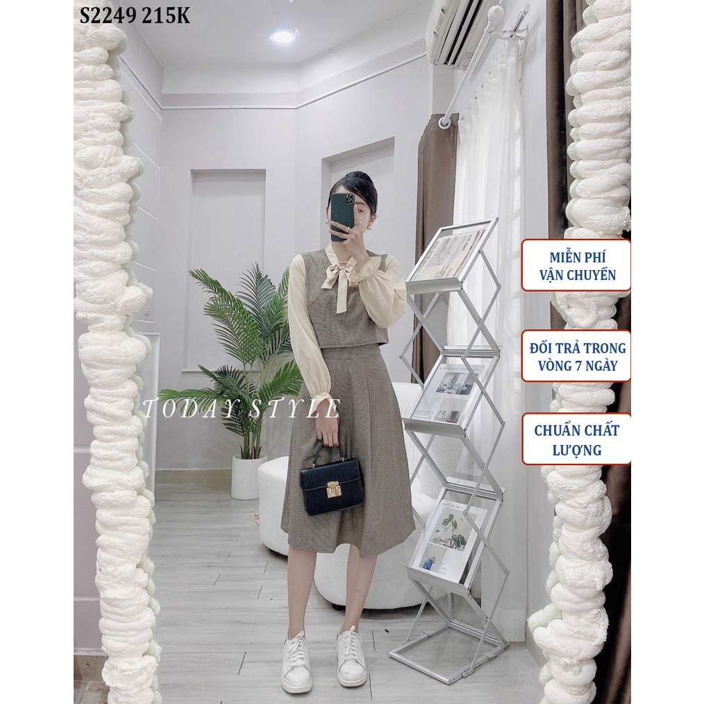 Set áo kiểu chân váy bút chì Today Style vải dày dặn S2249