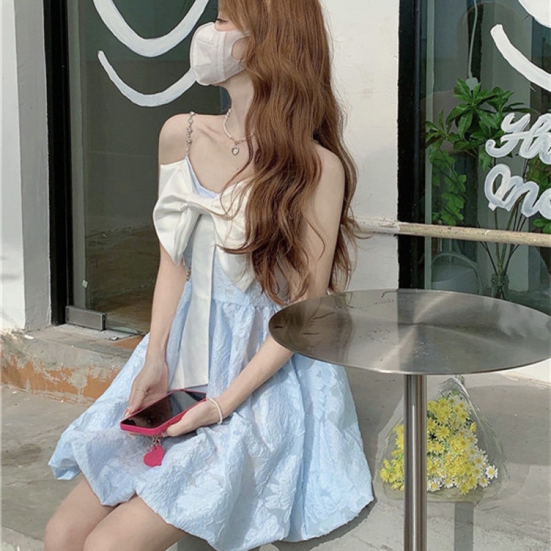Đầm Không Tay Đính Đá Phối Nơ Xinh Xắn Thời Trang Mùa Hè Dành Cho Nữ