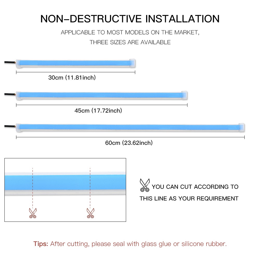 2 Dải Đèn LED DRL 30 45 60cm Ánh Sáng Trắng / Đỏ / Vàng Chống Thấm Nước Linh Hoạt Cho Xe Hơi