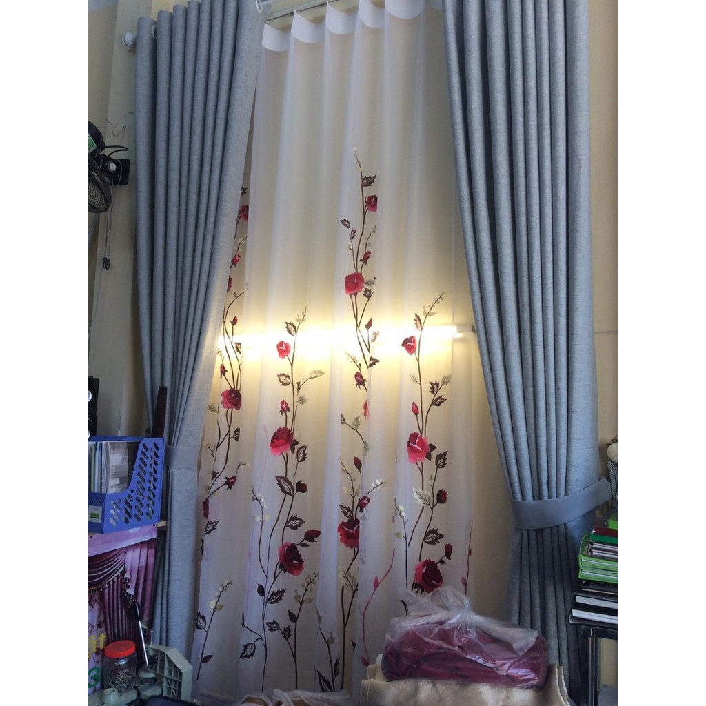 Rèm cửa 2 lớp, màn cửa sổ 2 lớp Apec chất liệu vải gấm dệt 3 lớp chống nắng 96%, chống tia Uv