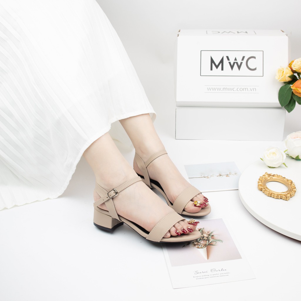 Giày Cao Gót Nữ Quai Ngang Đế Vuông MWC  Sandal Cao Gót Nữ Đế Cao 3cm Màu Đen Và Kem Siêu Xinh MWC NUCG-3956