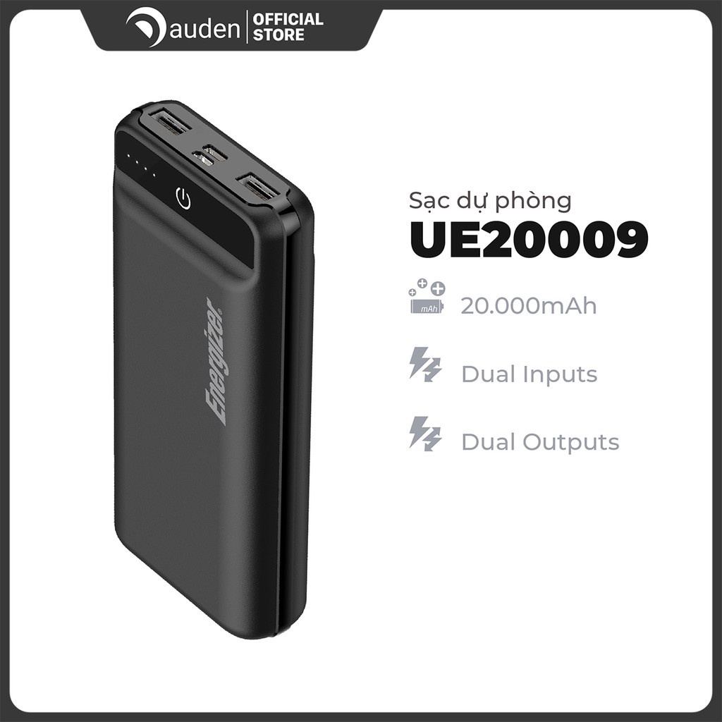 [Mã 156ELHA80K giảm 6% đơn 400K] Sạc dự phòng Energizer 20.000mAh UE20009 Dung lượng lớn, tích hợp 2 cổng inputs/outpu