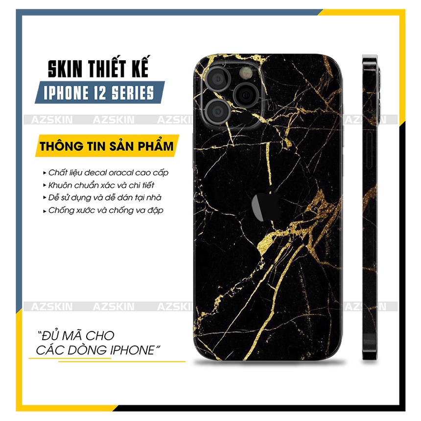 Dán Skin Vân Đá Đen IPhone 12/12 Mini/12 Pro/12 Pro Max |SK_IPHT20| Film Dán Lưng Viền Chống Nước, Bền Màu, Cắt Sẵn