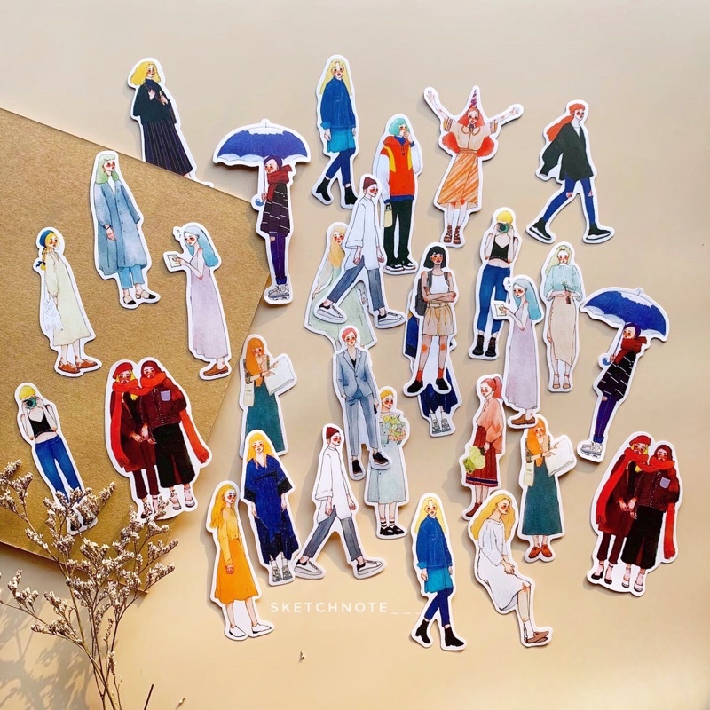 Sticker cô gái vintage set 20c ST023