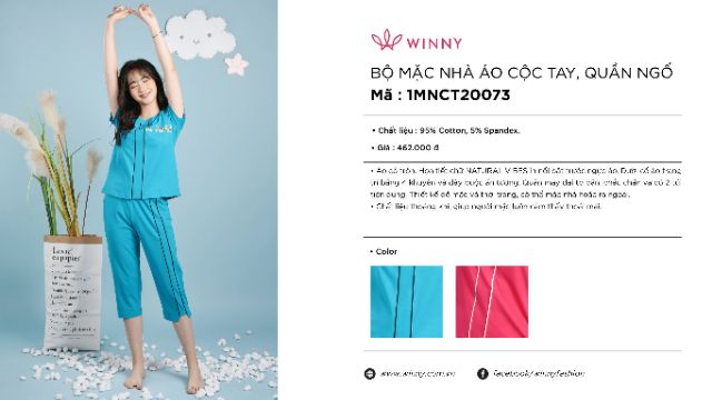Bộ mặc nhà Winny áo ngắn tay quần lửng cotton 20073 Giá 462.000đ
