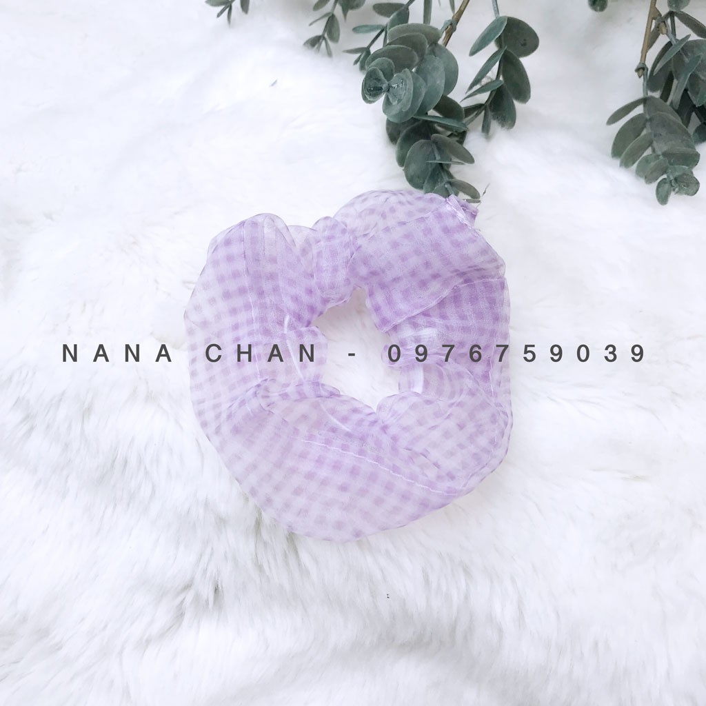 [I029] Buộc tóc scrunchies voan caro