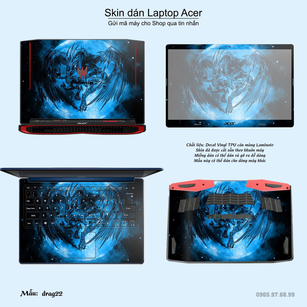 Skin dán Laptop Acer in hình rồng (inbox mã máy cho Shop)