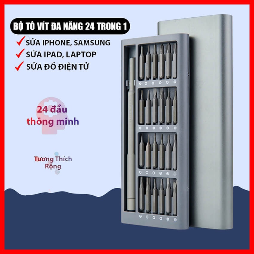 Bộ tua vít đa năng 24 đầu chất liệu thép, bộ tuốc nơ vít mini bỏ túi 24 đầu sửa chữa điện thoại, đồ điện tử