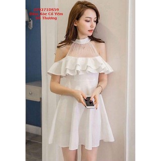 Đầm xòe cổ yếm nhúng bèo ngực siêu xinh