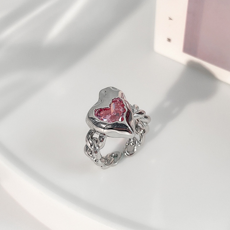 Nhẫn Hở Hình Trái Tim Đính Đá Zircon Màu Hồng 19866