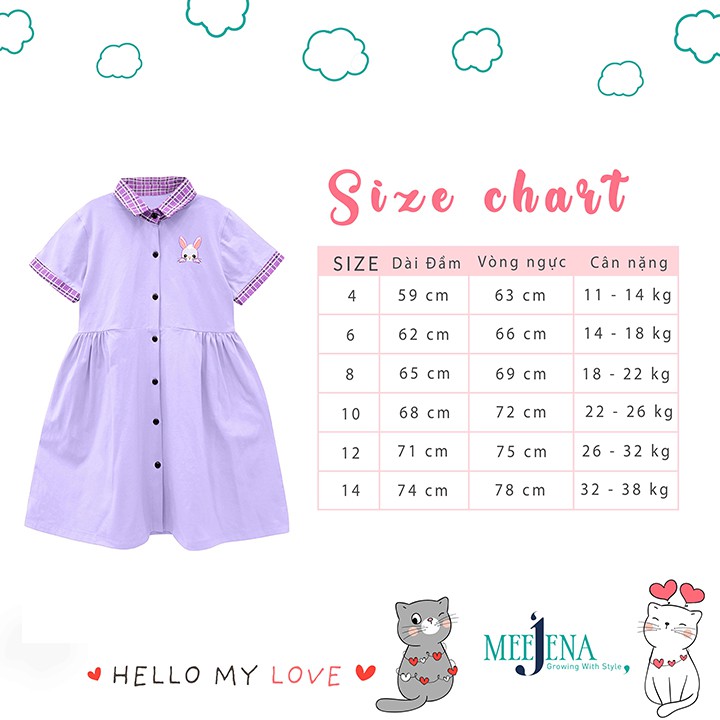 Váy Bé Gái Tay Ngắn Cổ Bẻ 14-38 kg MEEJENA 100% COTTON - 1883