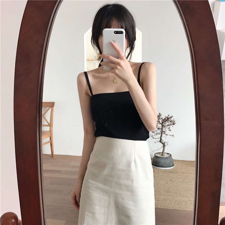 Áo 2 dây croptop Ami len tăm dây đôi sợi bún hot trend phong cách Hàn Quốc 2D01