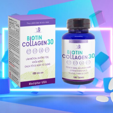 Biotin Collagen 30 – Hỗ trợ giúp da sáng mịn, ngăn rụng tóc, móng khỏe (Lọ 100 viên)