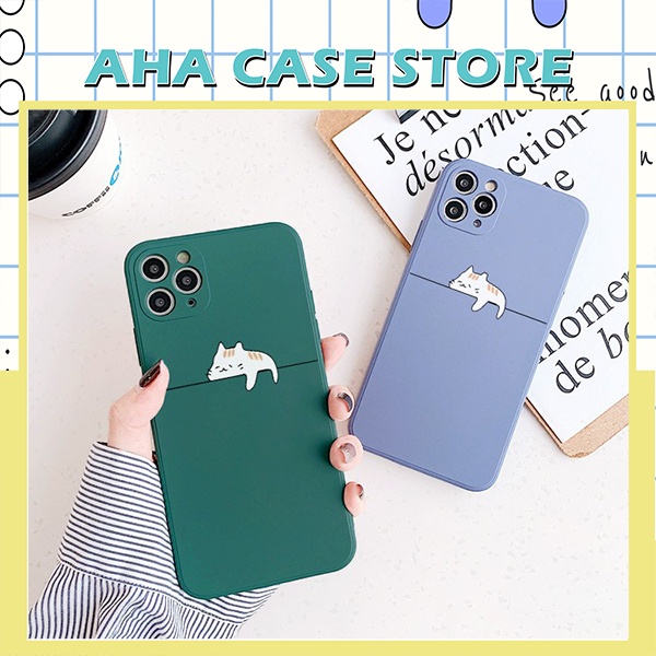 Ốp lưng Iphone trơn cạnh vuông - Mèo lười - Ốp lưng 6/6plus/6s/6splus/7/7plus/8/8plus/x/xr/xs/11/12/13/pro/promax