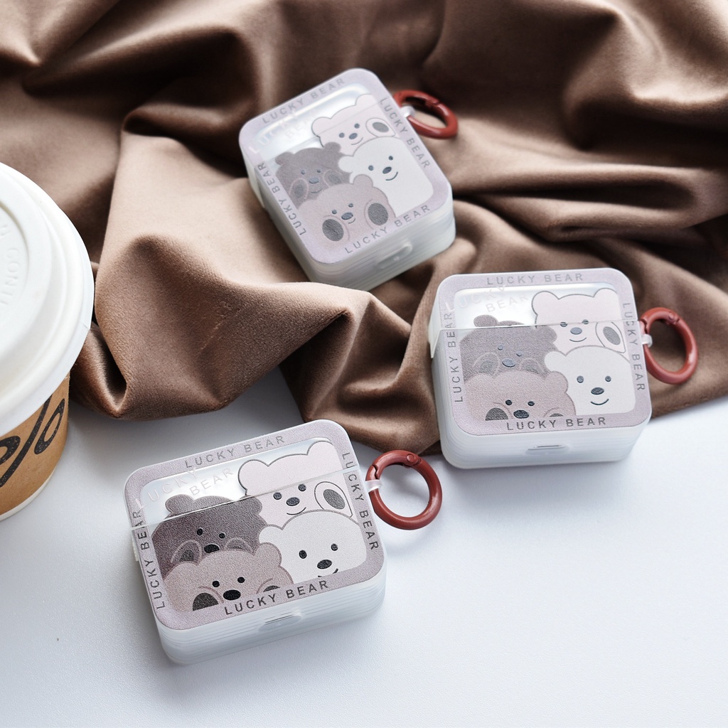 Vỏ Bảo Vệ Hộp Sạc Tai Nghe Airpods 1 2 pro 3 2021 gen3 Bluetooth Bằng Silicon Tpu Vuông Họa Tiết Gấu Hoạt Hình Chống Sốc