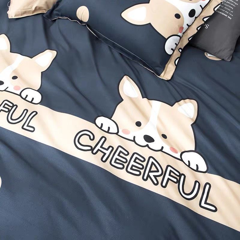 Bộ chăn ga gối cotton poly Chó xám Cheerful