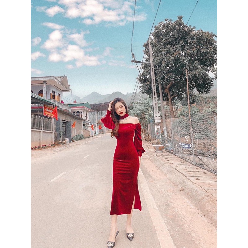 Váy nhung body sẵn 2 màu: đỏ, đen (kèm ảnh feedback) | BigBuy360 - bigbuy360.vn