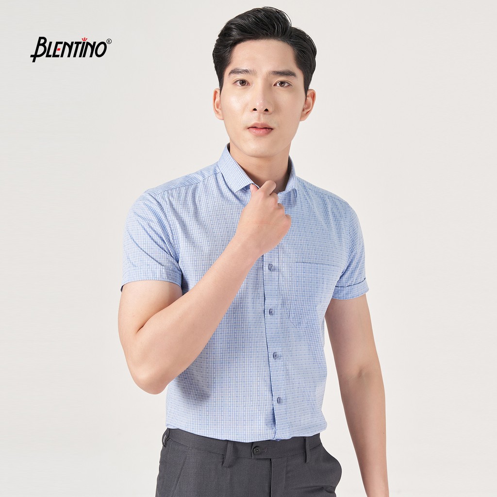 Áo Sơ Mi Nam Ngắn Tay Công Sở BLENTINO BCV07 - Form Dáng Regular Fit, Vải Cotton Trộn Sợi Chống Nhăn