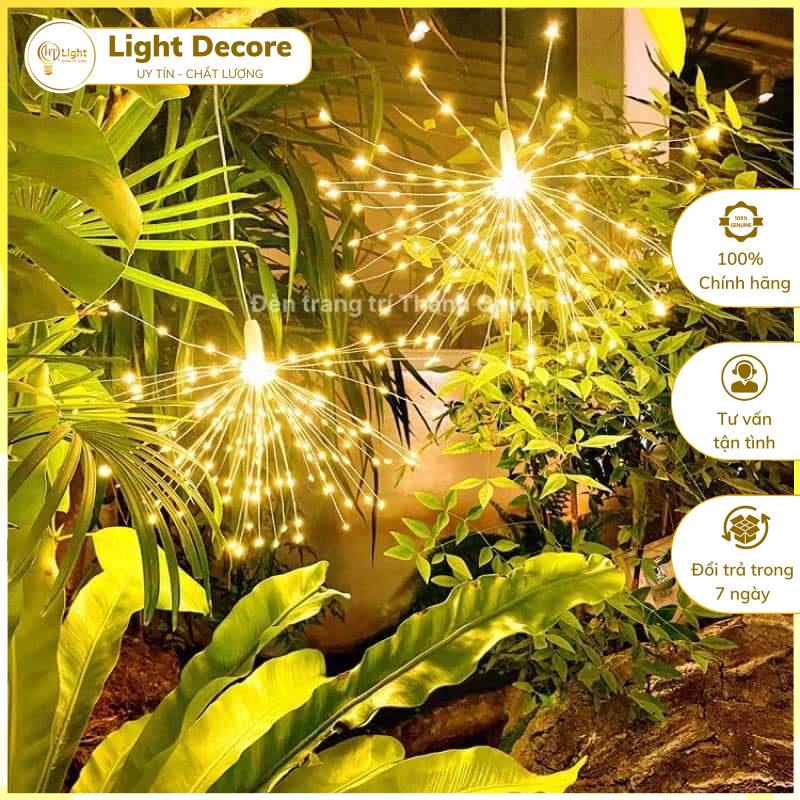Đèn led trang trí bông pháo hoa chùm 5 bông ánh sáng vàng có các chế độ nháy khác nhau chuyên trang trí noel