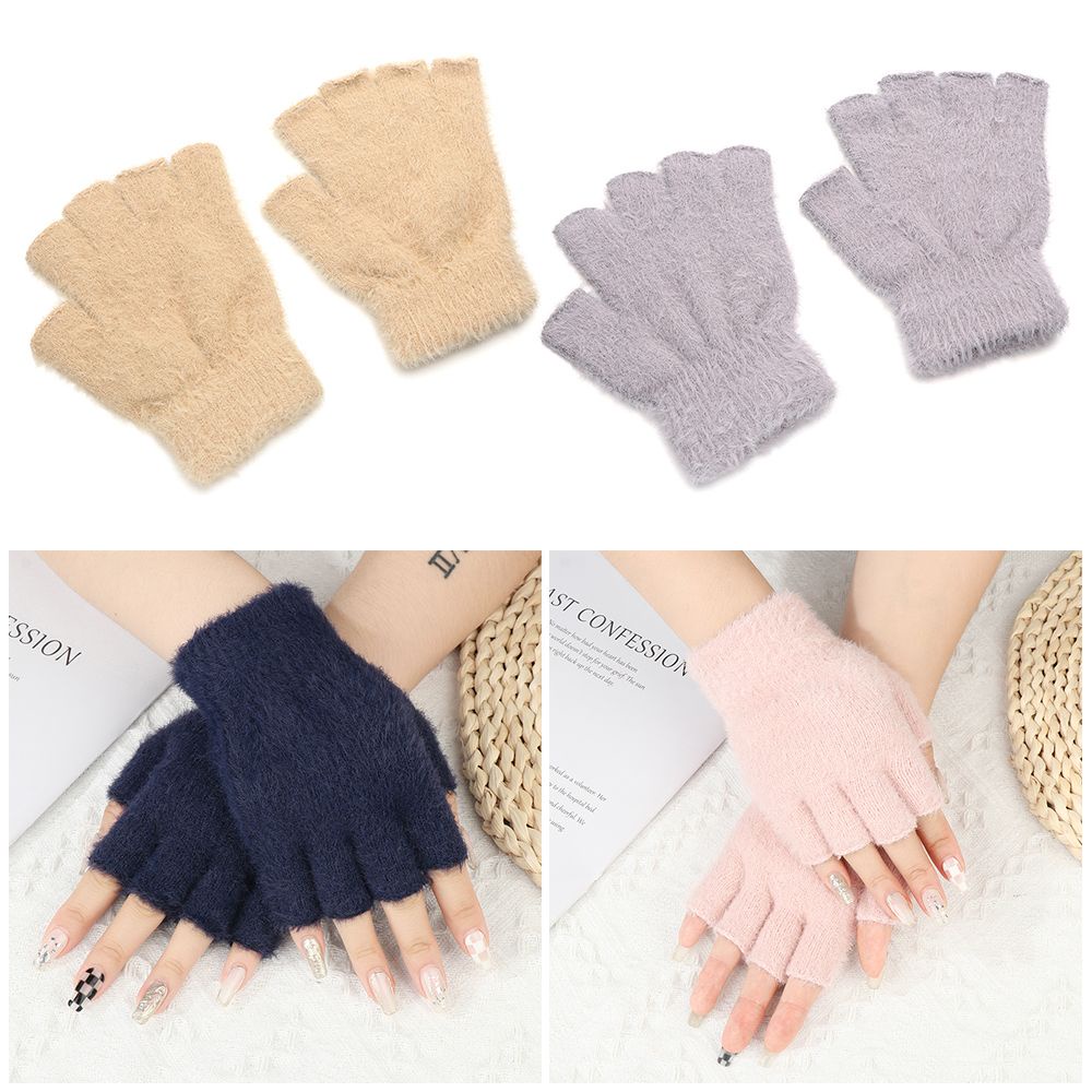 1 Đôi Găng Tay Len Hở Ngón Màu Sắc Đơn Giản