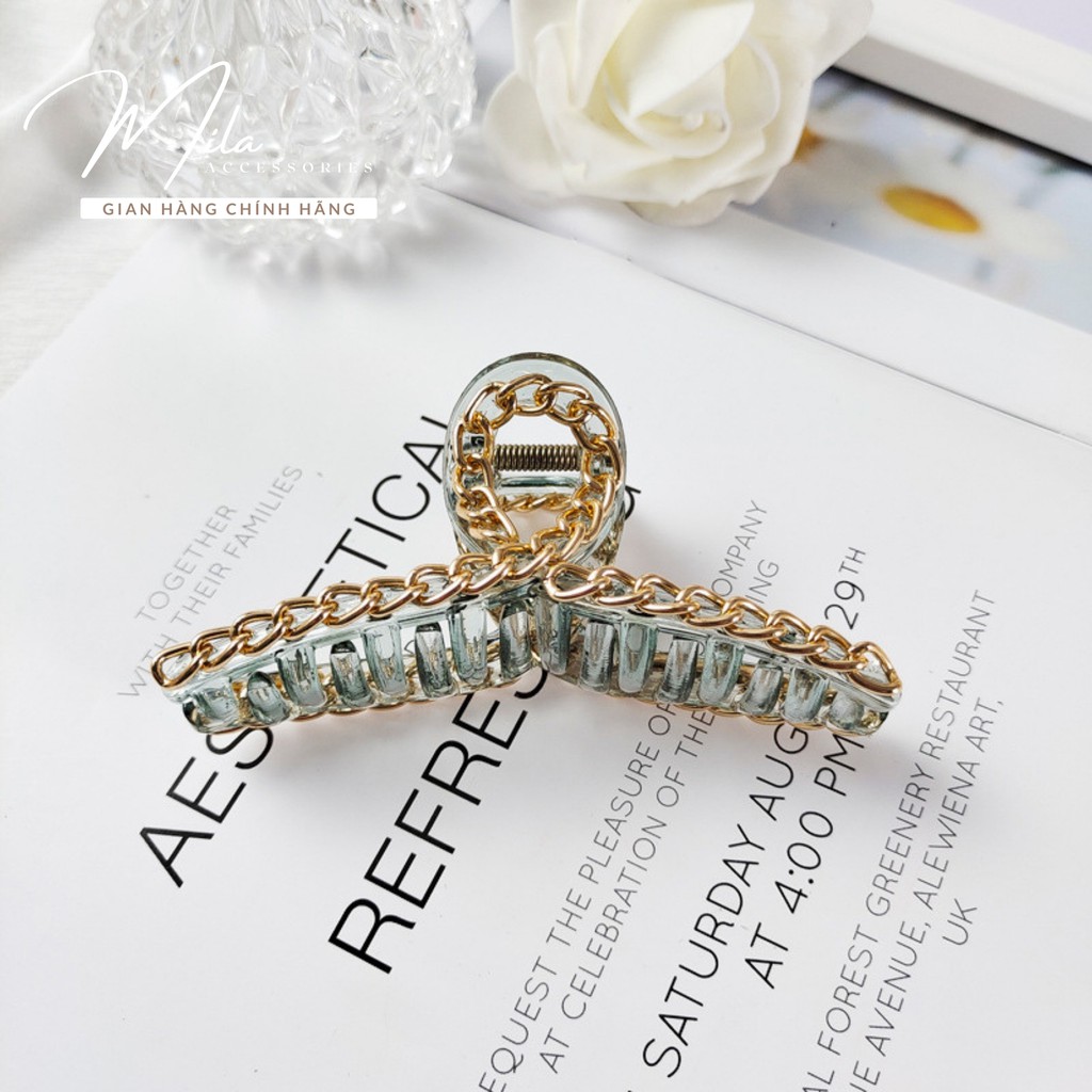 Kẹp tóc Hàn Quốc nữ đẹp trong suốt MILA KT102 ❤️SIÊU XINH❤️ viền đính dây mạ titan bộ 9 món Mila Accessories
