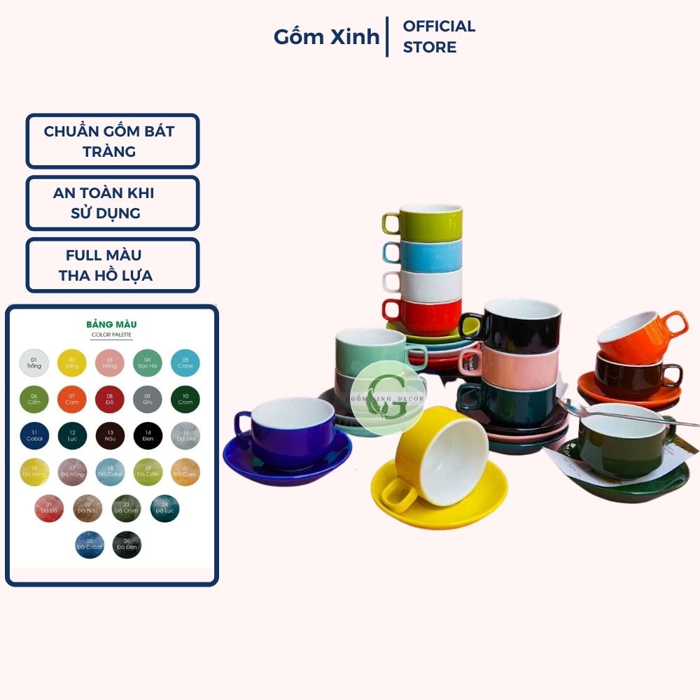 Ly Cà Phê Tách Cafe Vuông 150ml Gốm Sứ Bát Tràng Cao Cấp nhiều màu