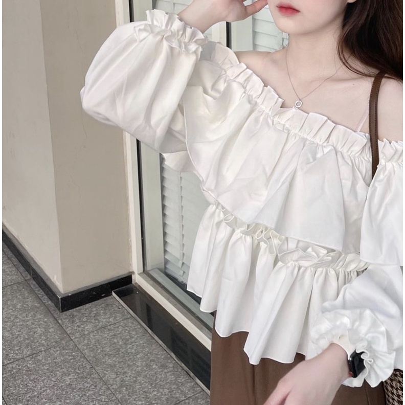 Áo trễ vai tiểu thư chất đũi