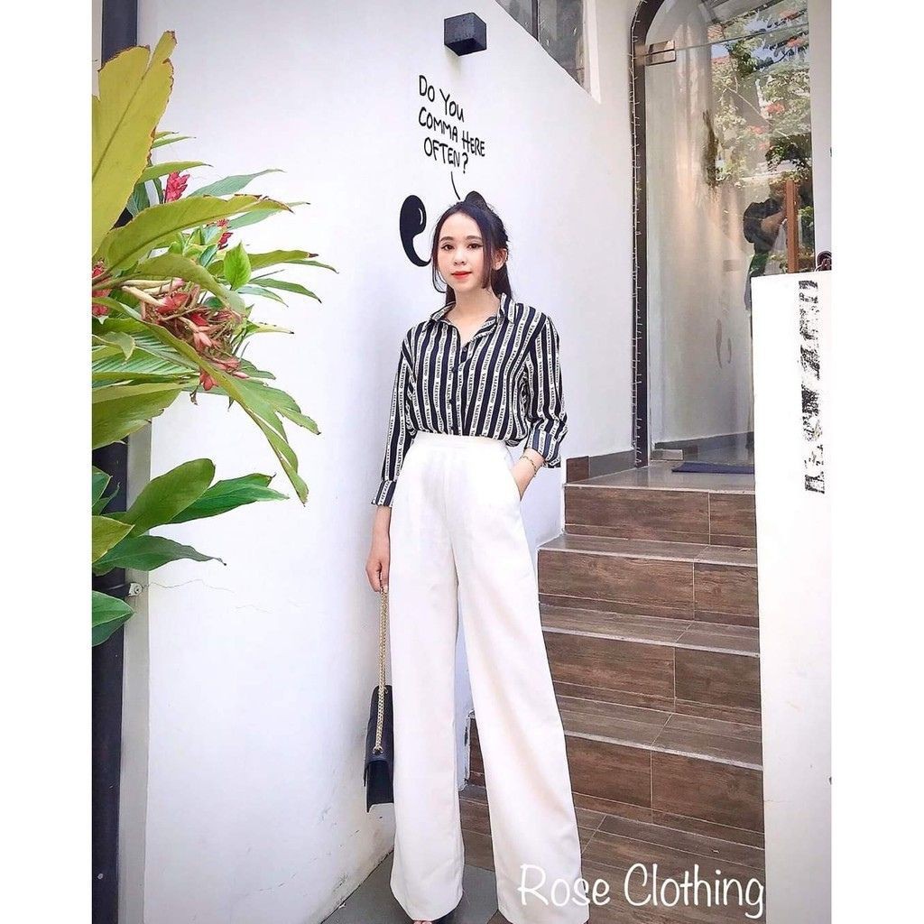 Quần ống rộng suông chất vải vitex dày dặn,cạp cao khóa sườn siêu tôn dáng | BigBuy360 - bigbuy360.vn