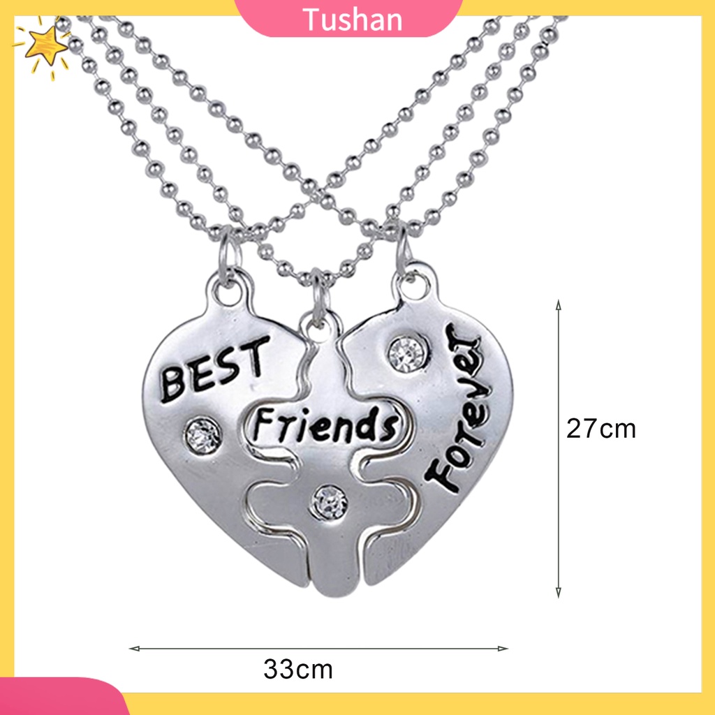TUSH_3Pcs Women's Best Friends Forever Split Heart Friendship Necklace Set Jewelry