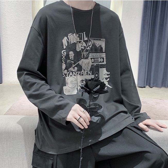 Áo sweater tay dài cổ tròn dáng rộng phong cách Hàn Quốc thời trang năng động cho nam