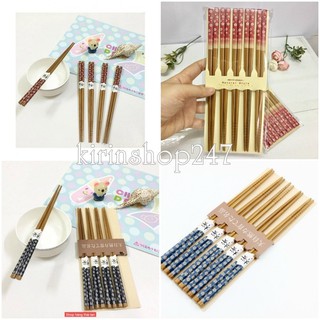Bộ 5 đũa ăn bằng tre mẫu hoa Hàng Nhập Khẩu Nhật Bản