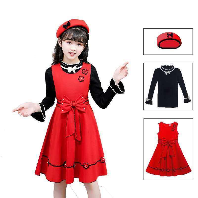 girls Dress 2021 phong cách mới váy công chúa phương tây hương thơm nhỏ quần áo trẻ em len hai mảnh mùa đông cho b