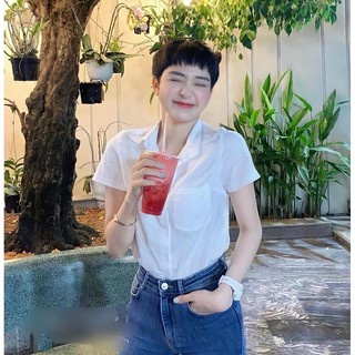 ÁO SƠ MI GU PURATO HIỀN HỒ NGẮN TAY CÓ TÚI HOTTREND MÀU TRẮNG