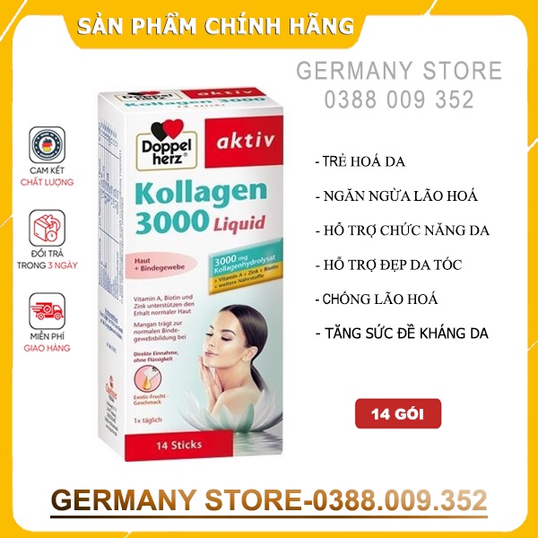 -Kollagen 3000 liquid-Collagen dạng nước  Hộp 14 gói- collagen thuỷ phân Đức