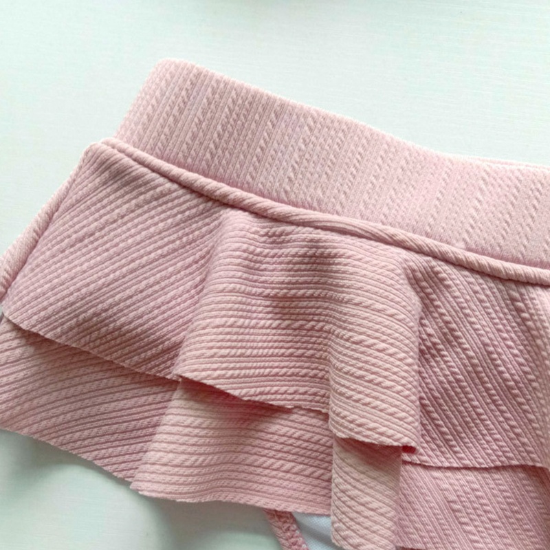 Bộ Đồ Bơi Bikini 2 Mảnh Không Dây Cổ Tròn Lưng Cao Xếp Nếp