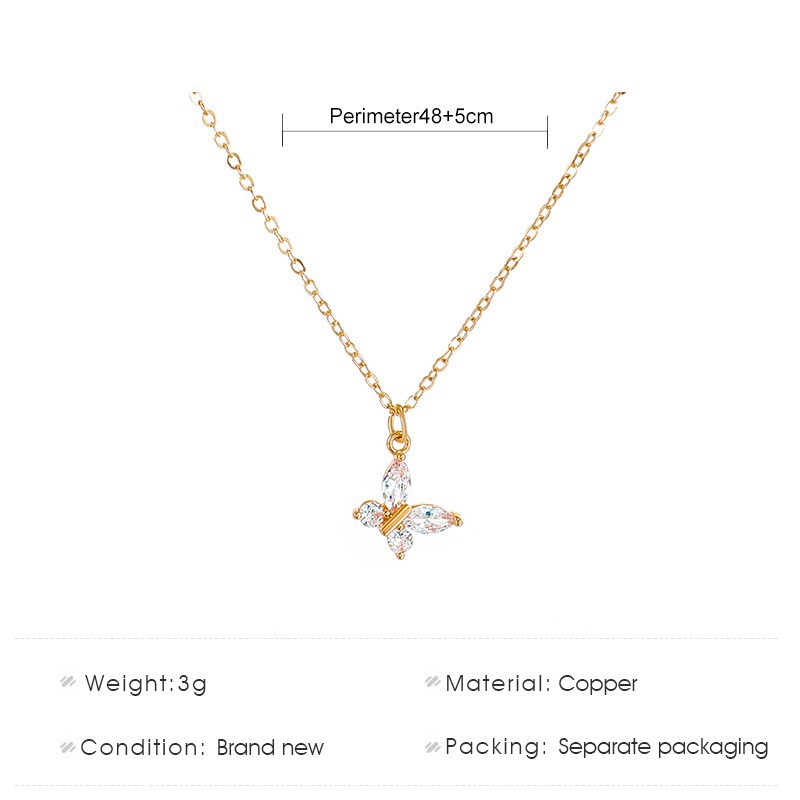 Hàn Quốc 2022 Bướm Rhinestone Vòng cổ dài Phụ nữ Màu vàng Màu bạc
