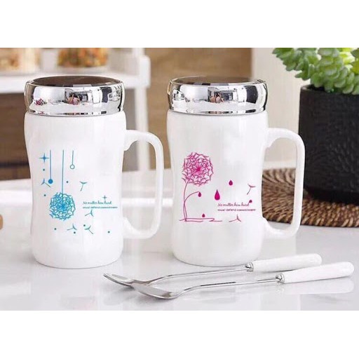 Ly Sứ Cốc Sứ Giữ Nhiệt Cao Cấp Nắp Gương Eo (Nhiều mẫu)